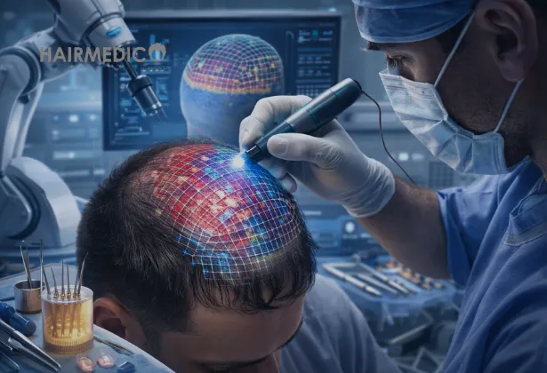 3D mapování pokožky hlavy při transplantaci vlasů